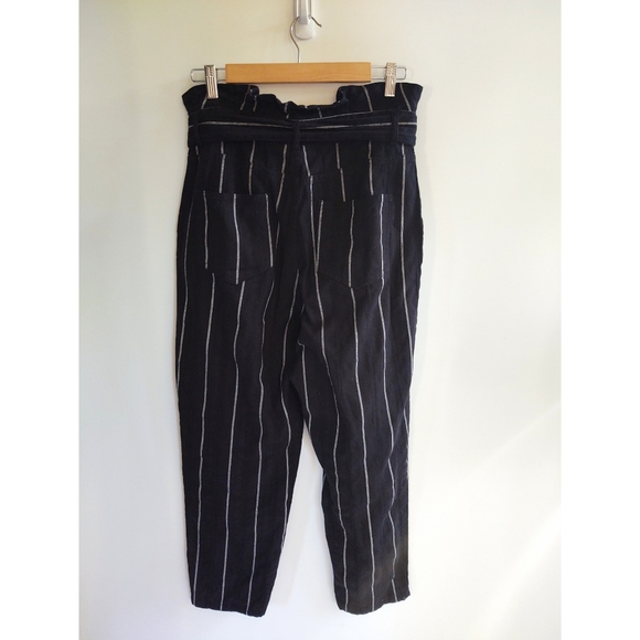 Who What Wear Cotton Linen Paper Bag Crop Striped Pants Black White Size 10 - Picture 5 of 9
